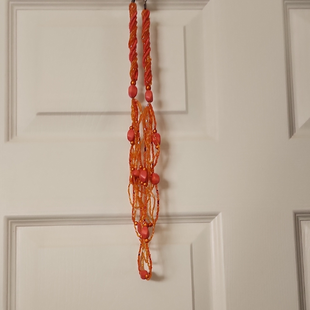 Vibrant Orange Beaded Scarf Necklace